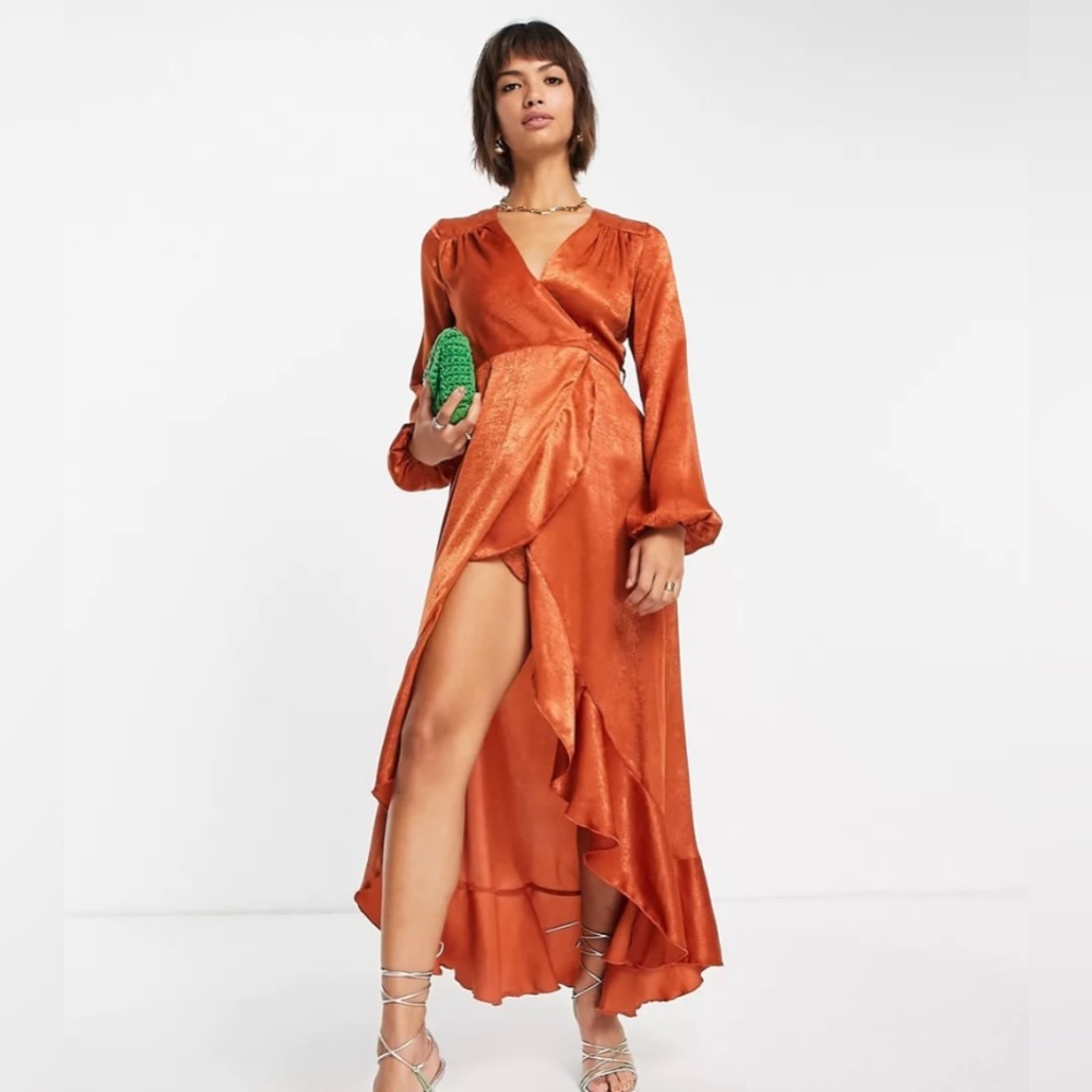 Flounce London Copper High-Low Wrap Dress